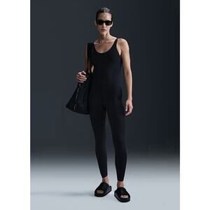 Nike Women's Dri-FIT Zenvy 7/8 Bodysuit Large Black Built-in Bra HJ1084-010 NWT